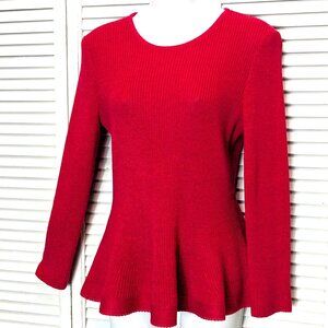 ST JOHN Knit Long Sleeve Sweater Top Peplum Lurex sparkle Formal Dressy Small